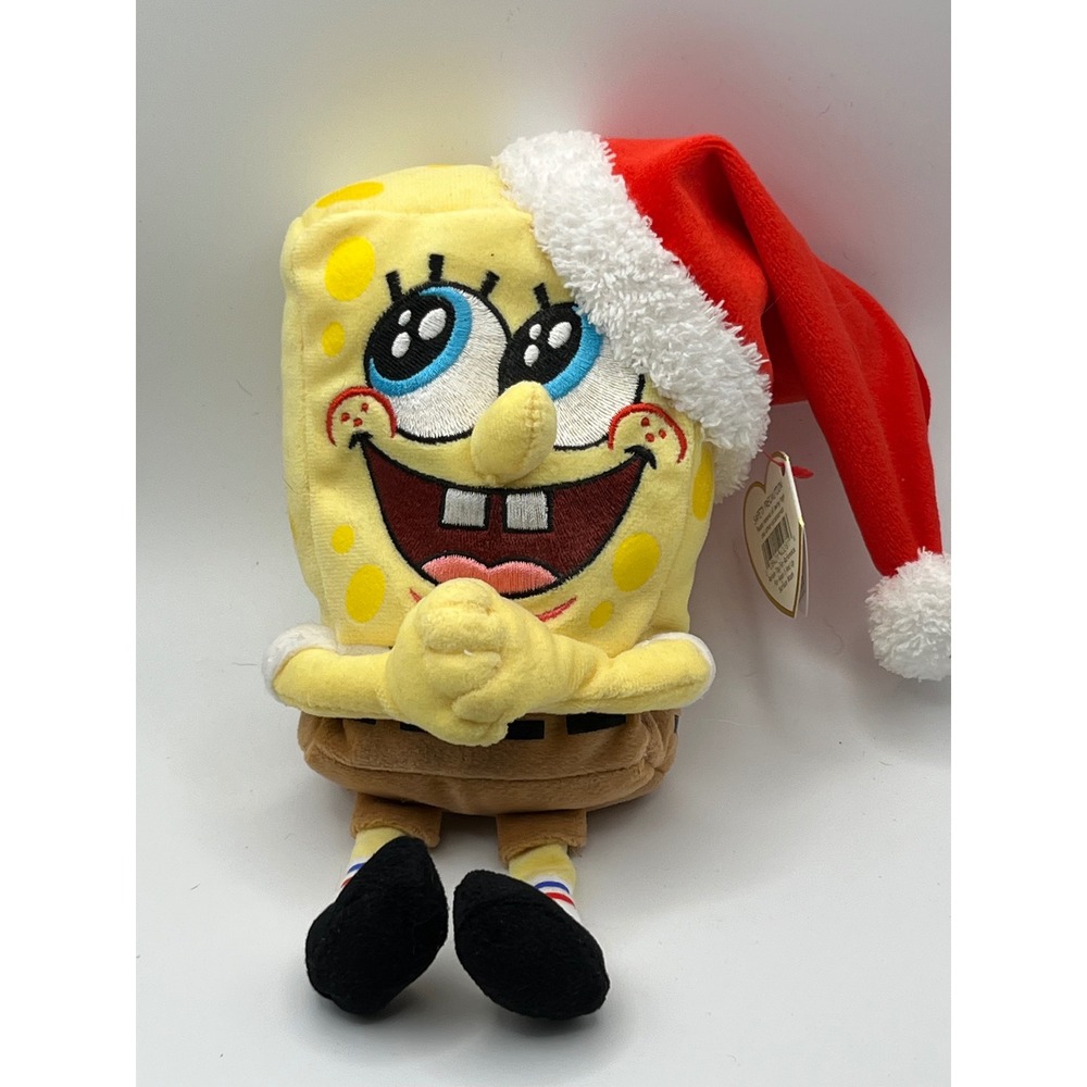 Ty Beanie Babies SpongeBob SquarePants Santa Hat Christmas Plush 2005 NWT